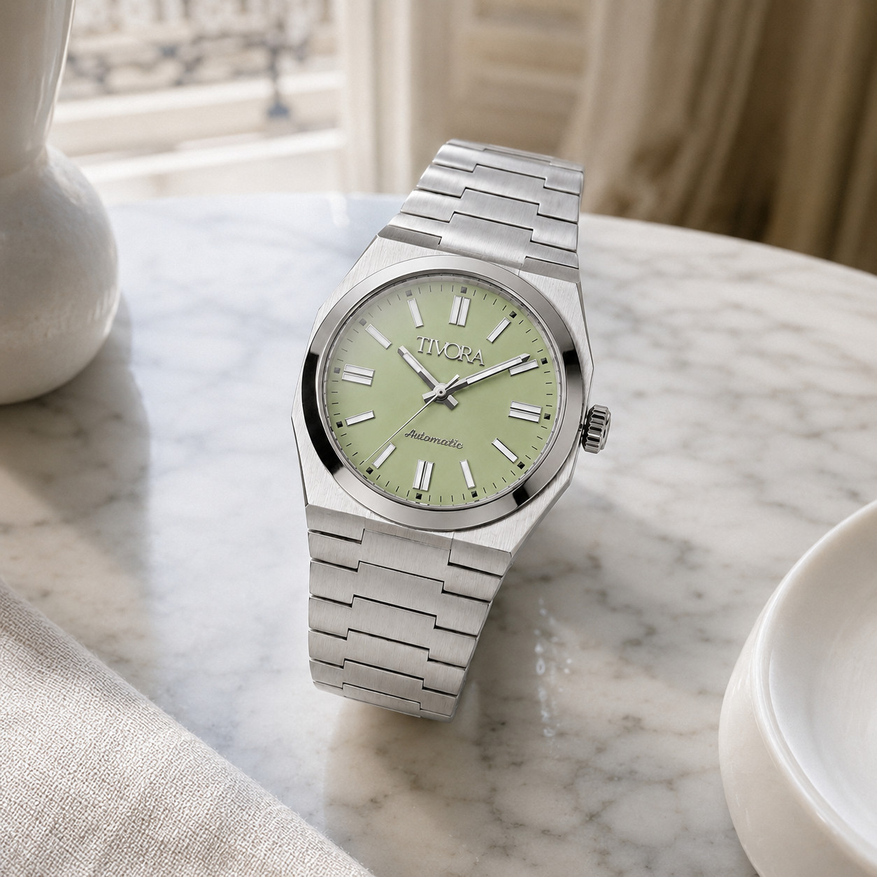 TÍVORÁ Échelon Argent Steel Lime Dial – Custom Branded Automatic Watch