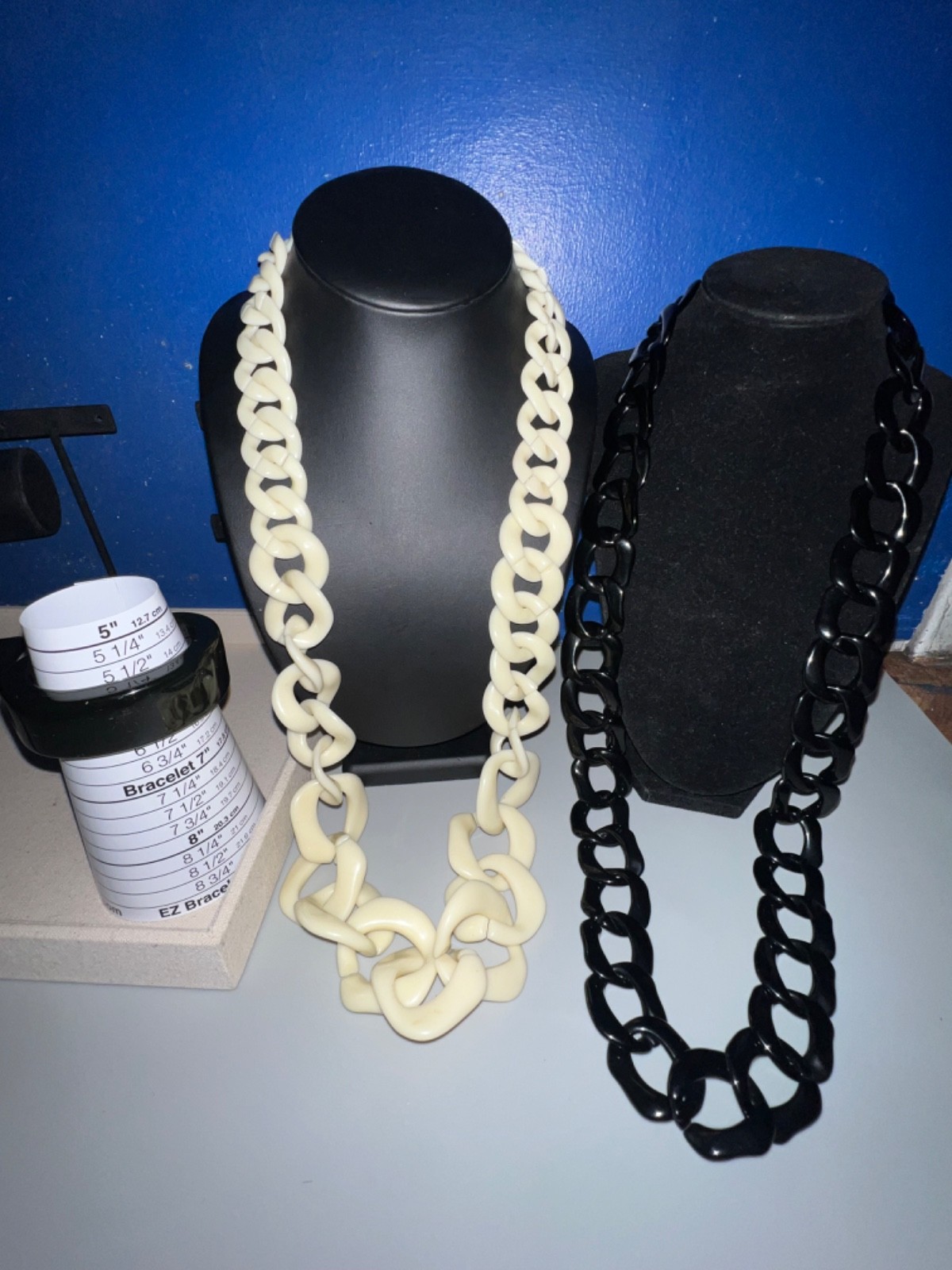 2 of Acrylic/Lucite Black & Beige Twisted Curb Link Necklaces w/ Cuff Bracelet