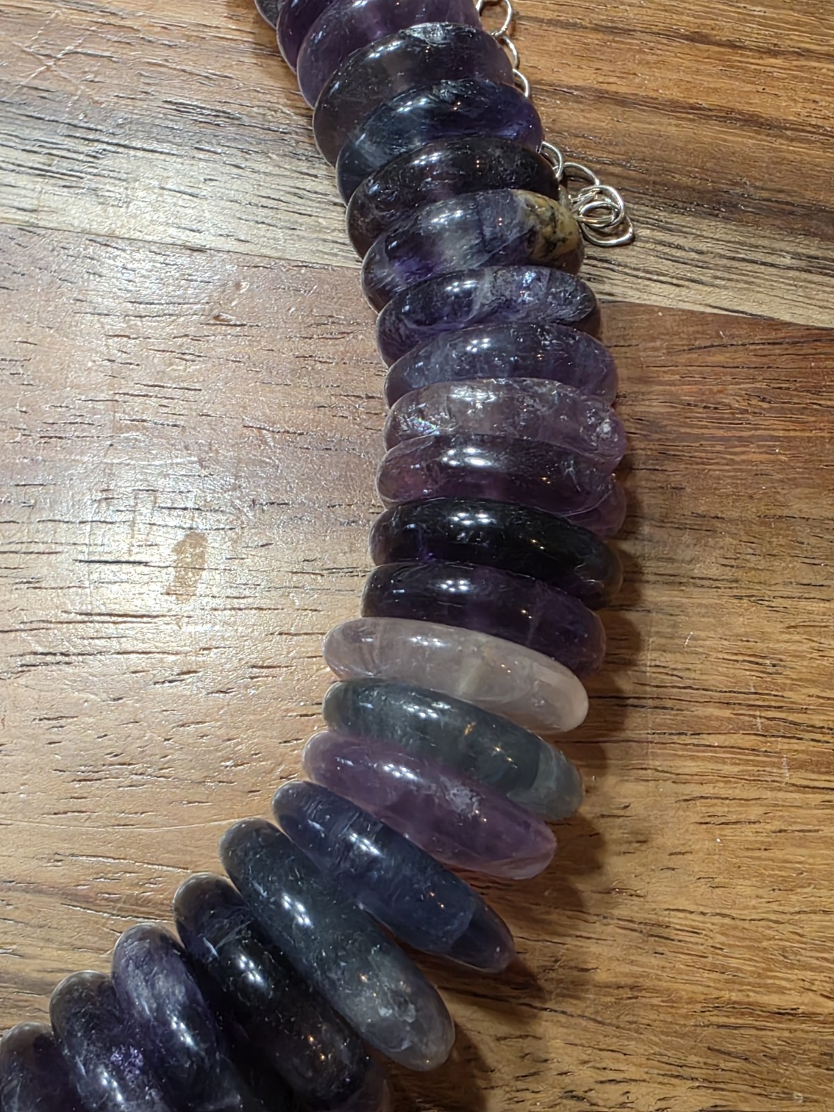 FAS 925 Sterling Silver Chunky Graduated Purple Fluorite Disc Rondelle Necklace