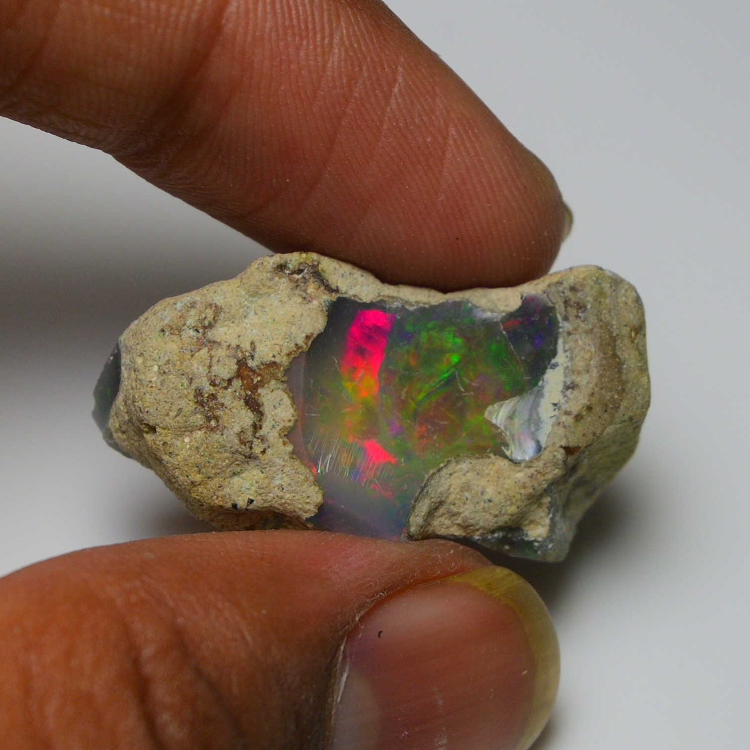 19ct Natural Black Opal Rough Ethiopian, Fire Opal Gemstone, 30×16 MM Welo Opal
