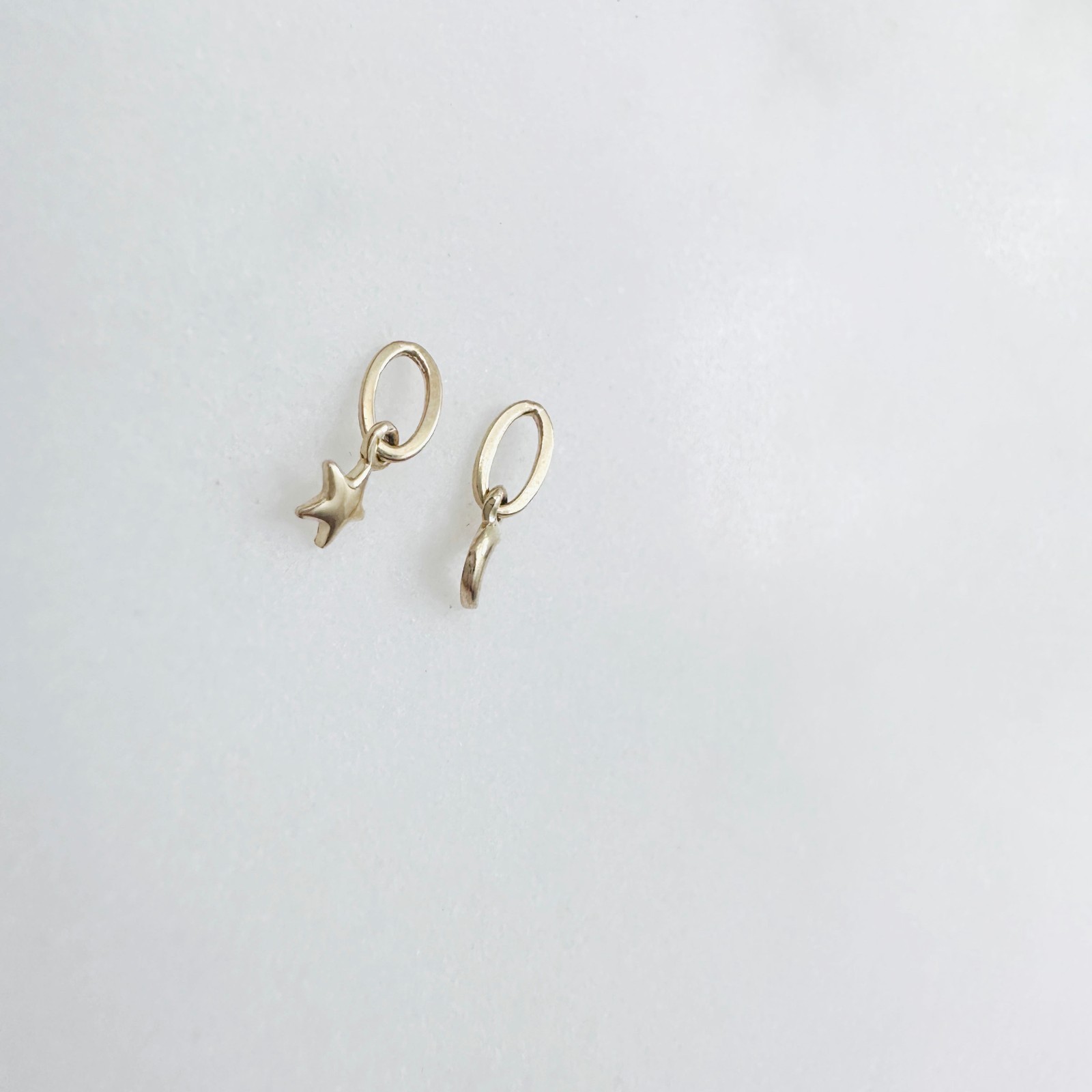 14K Solid Yellow Gold Tiny – Very Small Celestial Star & Moon Charm Pendant LOT