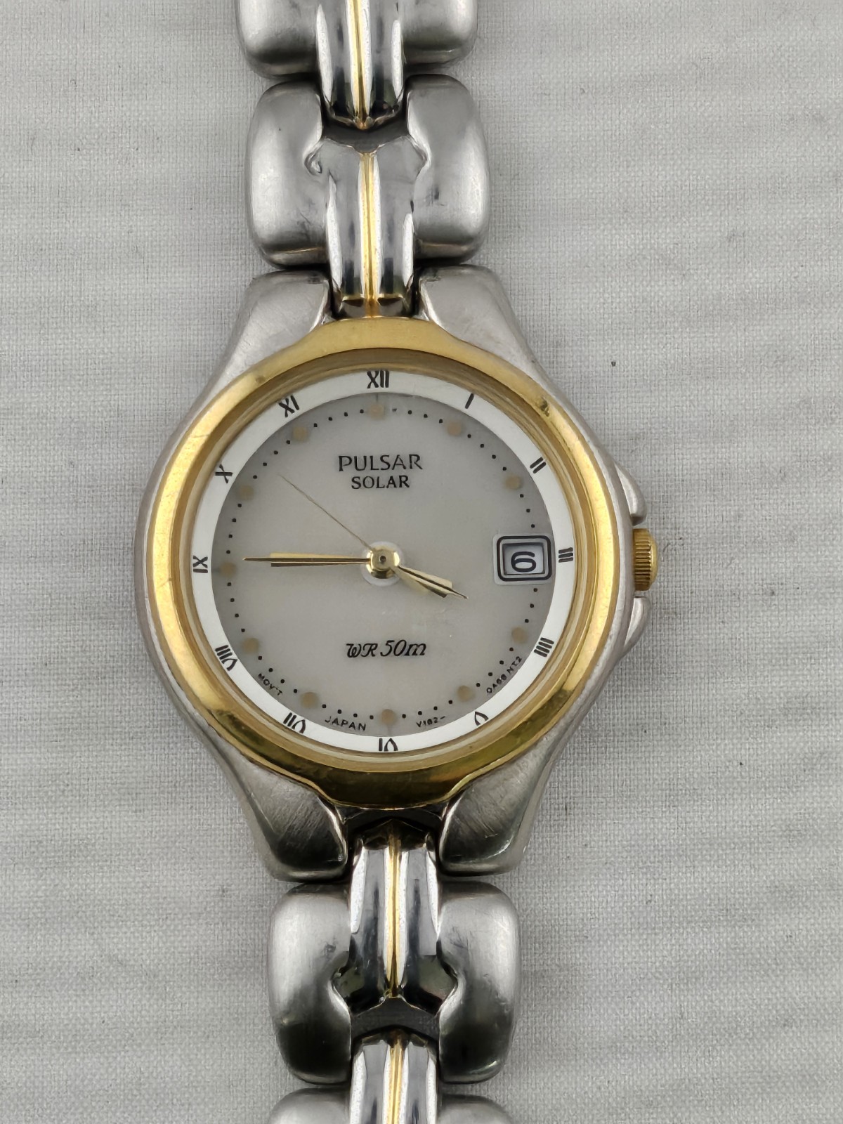 Ladies Seiko Pulsar Solar Watch Two-Tone Date Petite Runs Well Mint