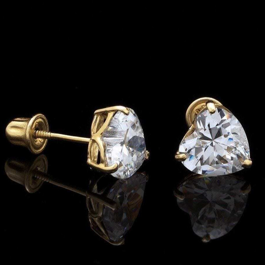 .50CTW Simulated Diamond Heart 14K Yellow Gold Screwback Stud Earrings 4mm