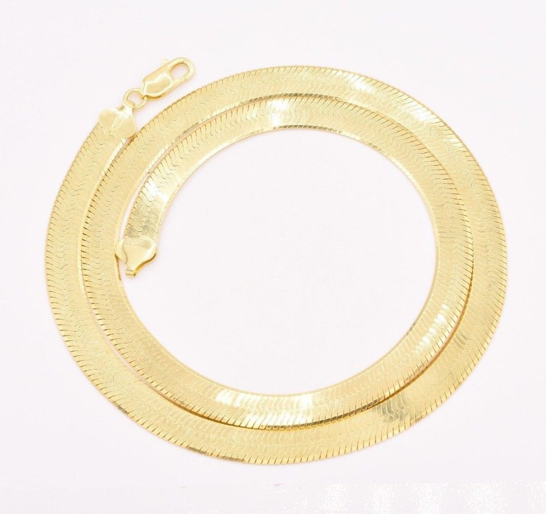 9mm Flexible Herringbone Chain Necklace 14K Yellow Gold-Plated Sterling Silver
