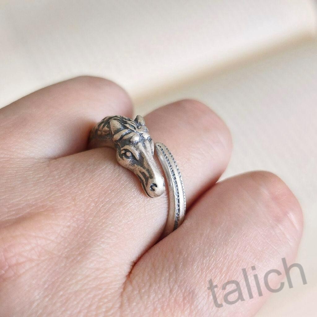 Antiqued Solid 925 Sterling Silver Horse Head Ring Adjustable Handmade Unique