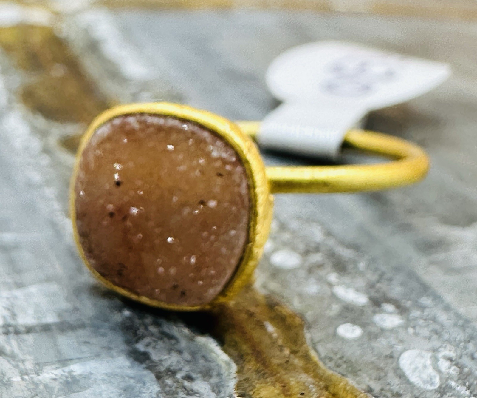 Warm Reddish Pink Druzy Stone Bezel 14k Gold Fill Over Sterling 925 Size 6.25