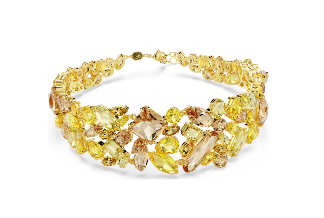 Gema choker Mixed cuts, Yellow, Gold-tone plated