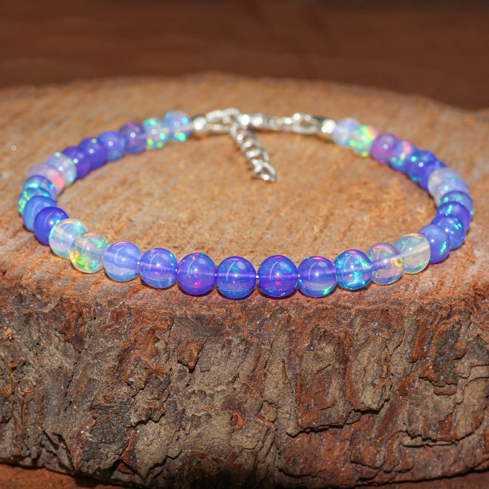 Lavender Opal Gemstone Round Beads Bracelet, Natural Fire Opal Beaded Bracelet