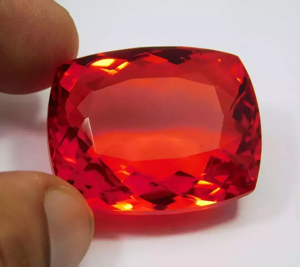 Mexican Fire Opal Red Orange Cushion Cut Natural 128.90 Ct A+ Certified Gemstone