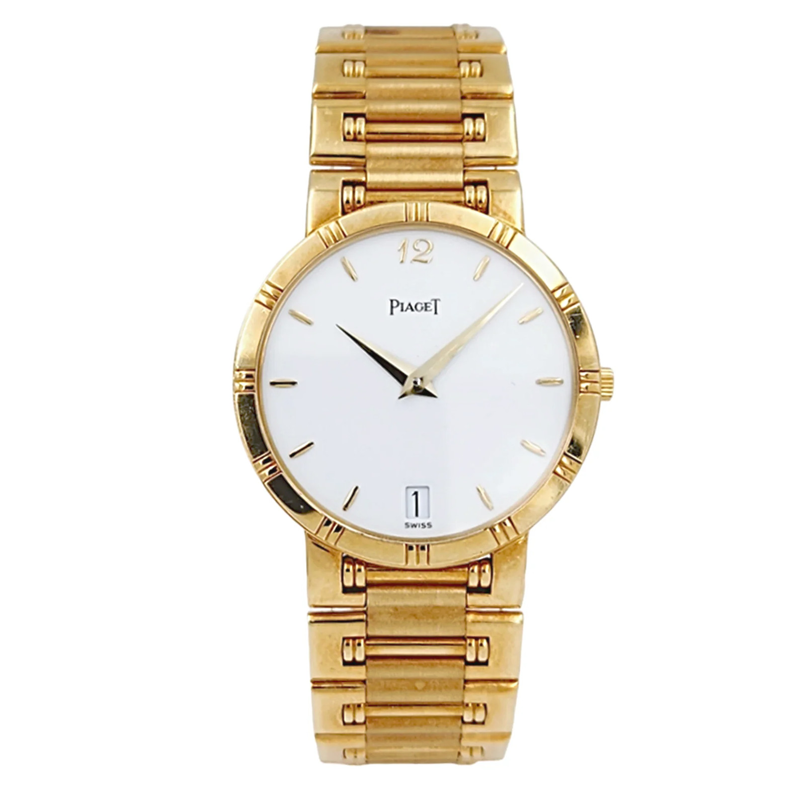 Piaget 31mm Dancer Vintage Solid 18K Gold B& Watch w/White Dial.