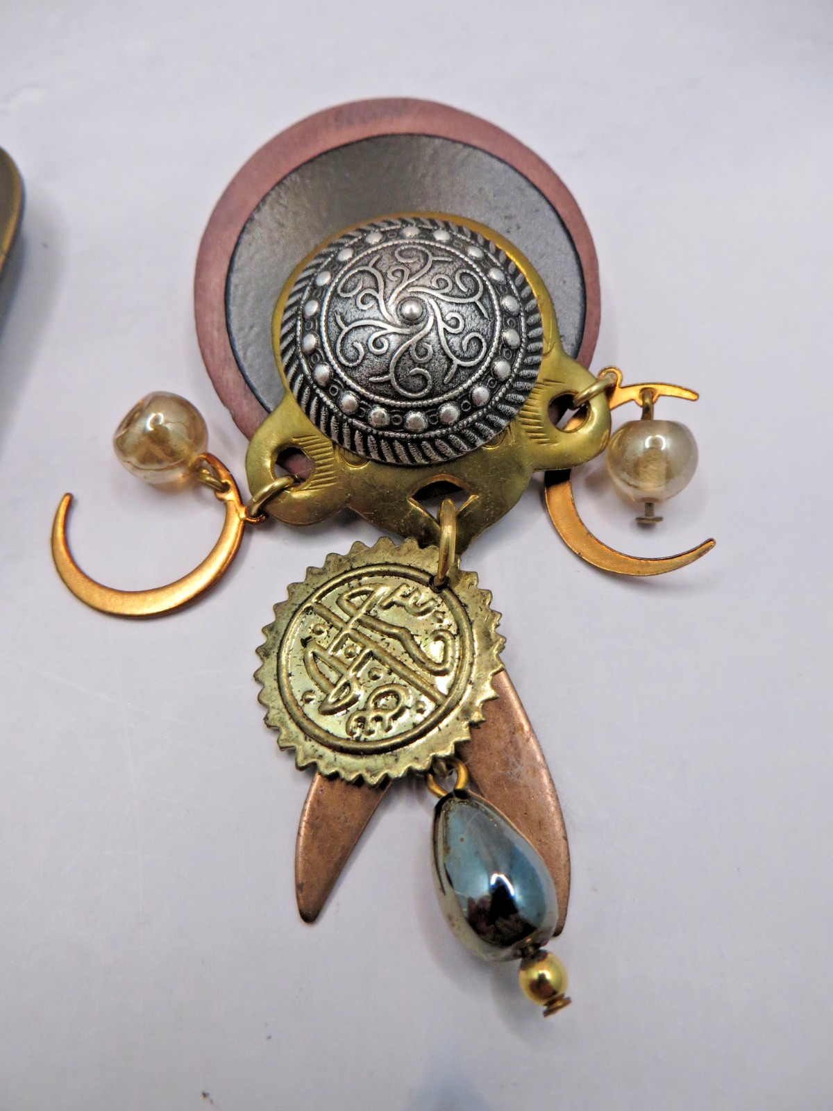 2 Mixed Metals Copper Abstract Steampunk Style Pin Lot #1298