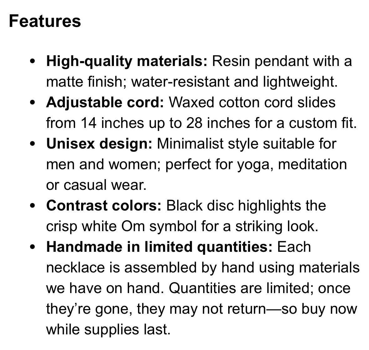 Black Om Pendant Necklace Adjustable 14‑28in Hindu Yoga Meditation Aum Charm