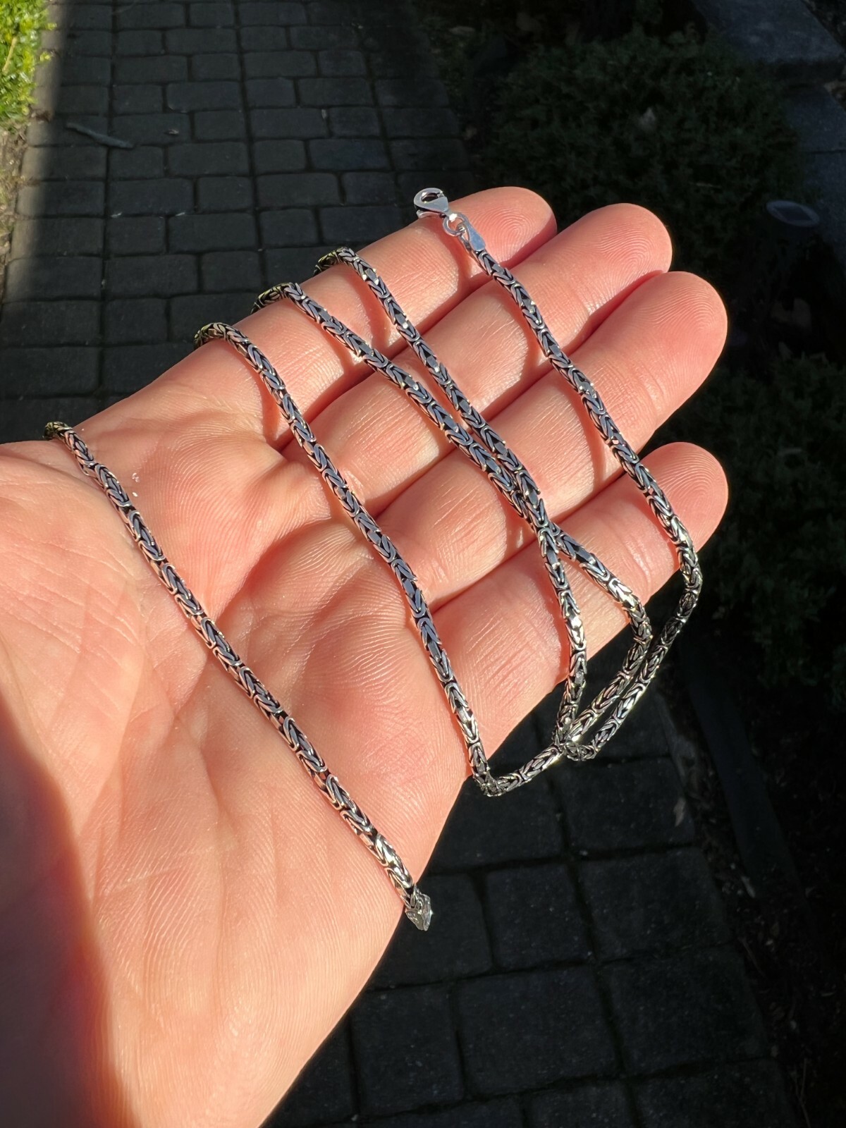 Solid 925 Sterling Silver Black Rhodium Byzantine Rope Chain Necklace 2mm 16-30″