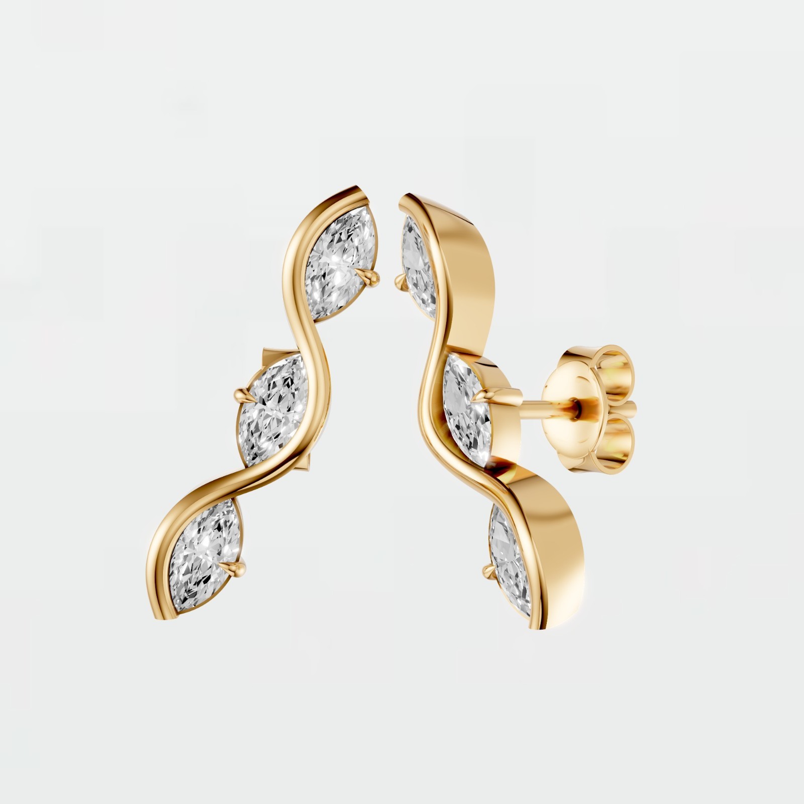 Ear Crawler Climber Stud Earrings Marquise Lab Grown Diamond Prong Setting