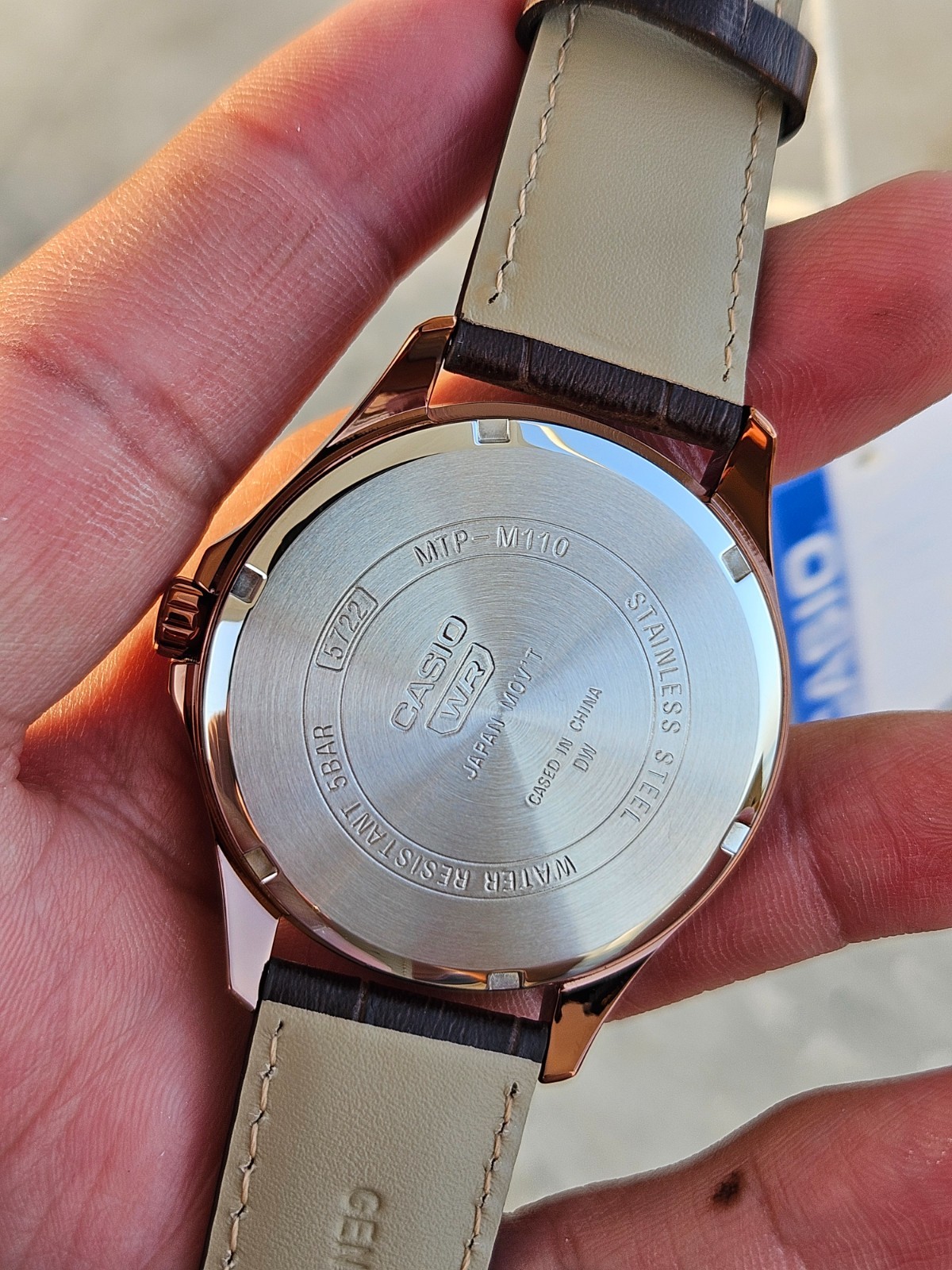 Casio MTP-M110RL-5AVDF Men’s Moon Phase Watch Rose Gold Brown Leather Strap New