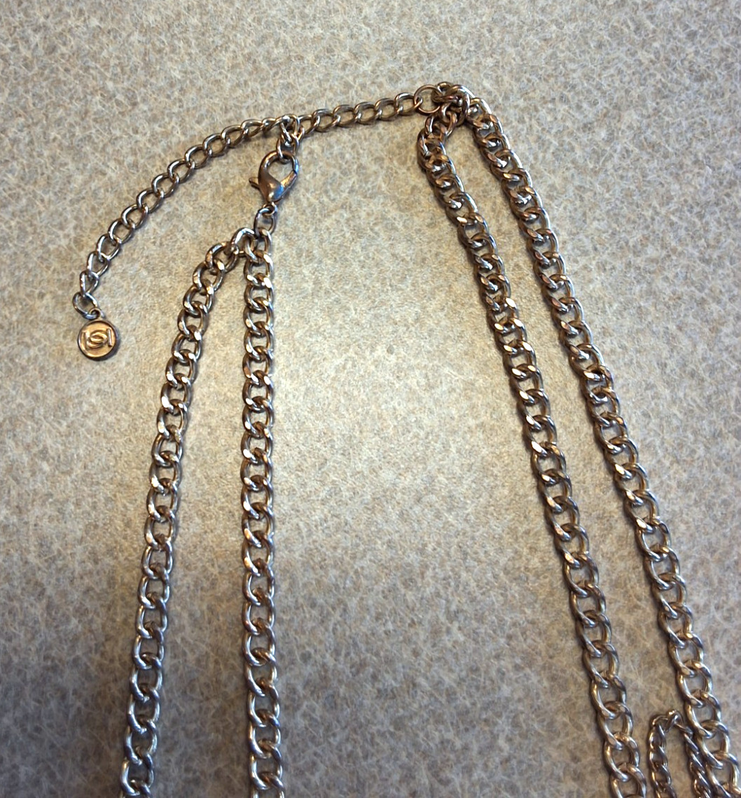 Signed BB Multi Strand Waterfall Gold Tone & Rhinestone Strand Necklace.