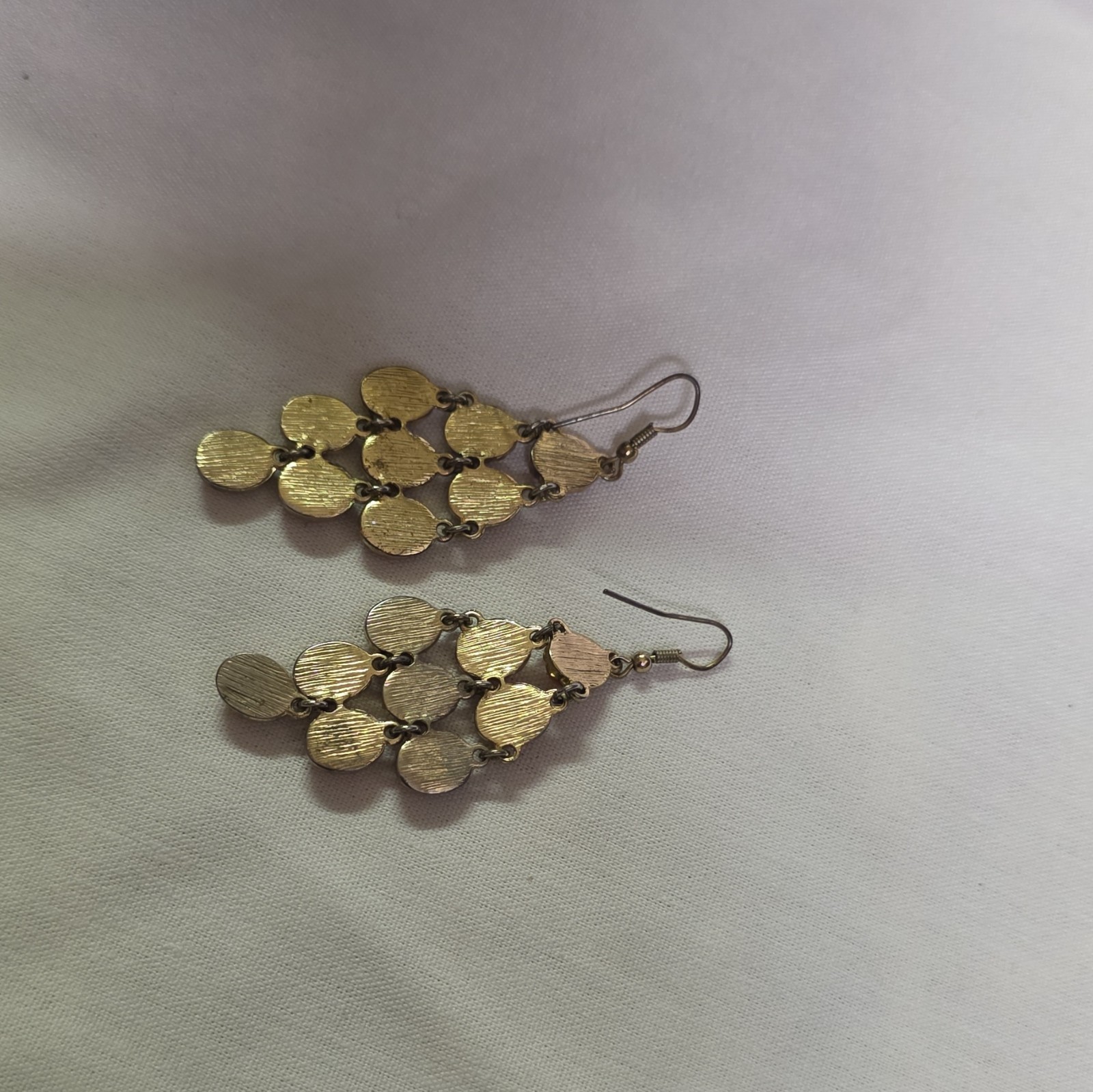 Orange Silver Tone Chandelier Dangle/Drop Hook Earrings, No Stone Metal Pair
