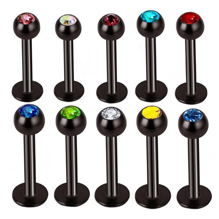 10PC 16G Crystal CZ Gem Labret Monroe Stud Lip Ring Helix Ear Cartilage Piercing
