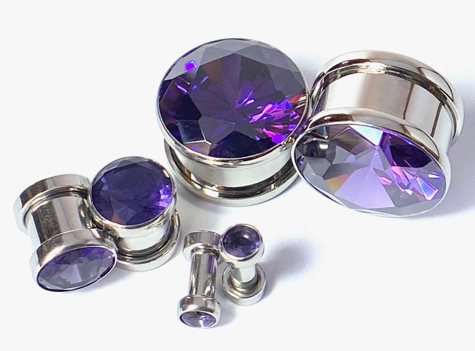 PAIR Large Purple Gem Screw Fit Tunnels Plugs Gauges – select size 6g up to 20mm