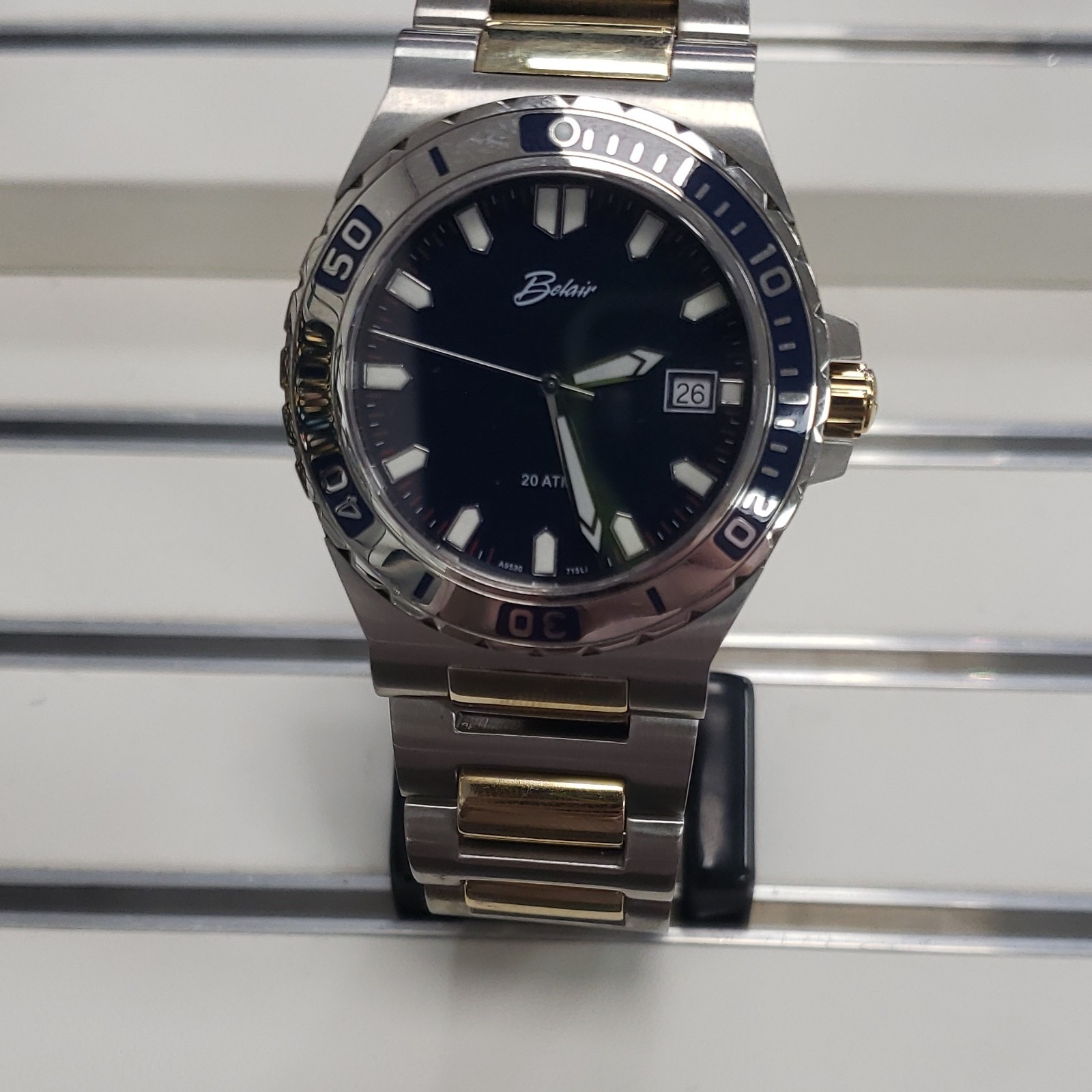 Belair Sapphire Quartz Wristwatch Two-Tone Stainless Bracelet Blue Dial