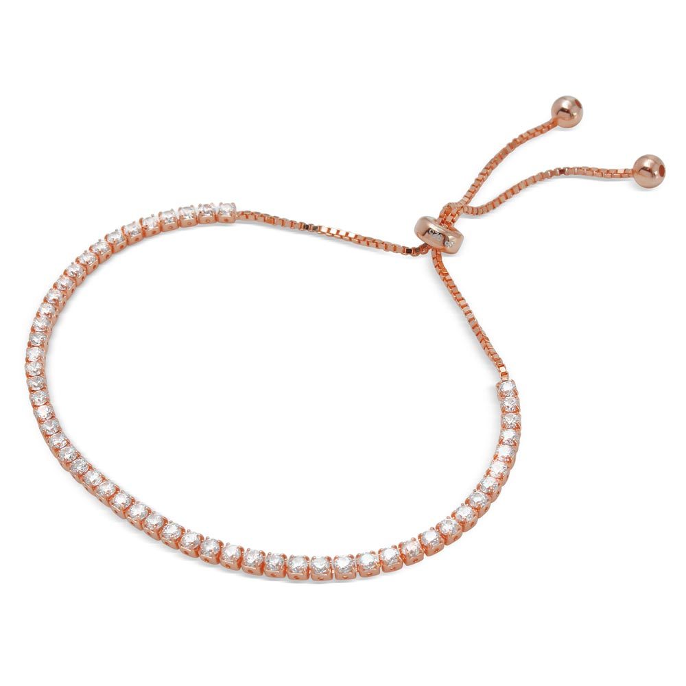 ROSE GOLD OVER 925 STERLING SILVER ADJUSTABLE TENNIS BRACELET SIMULATED DIAMONDS