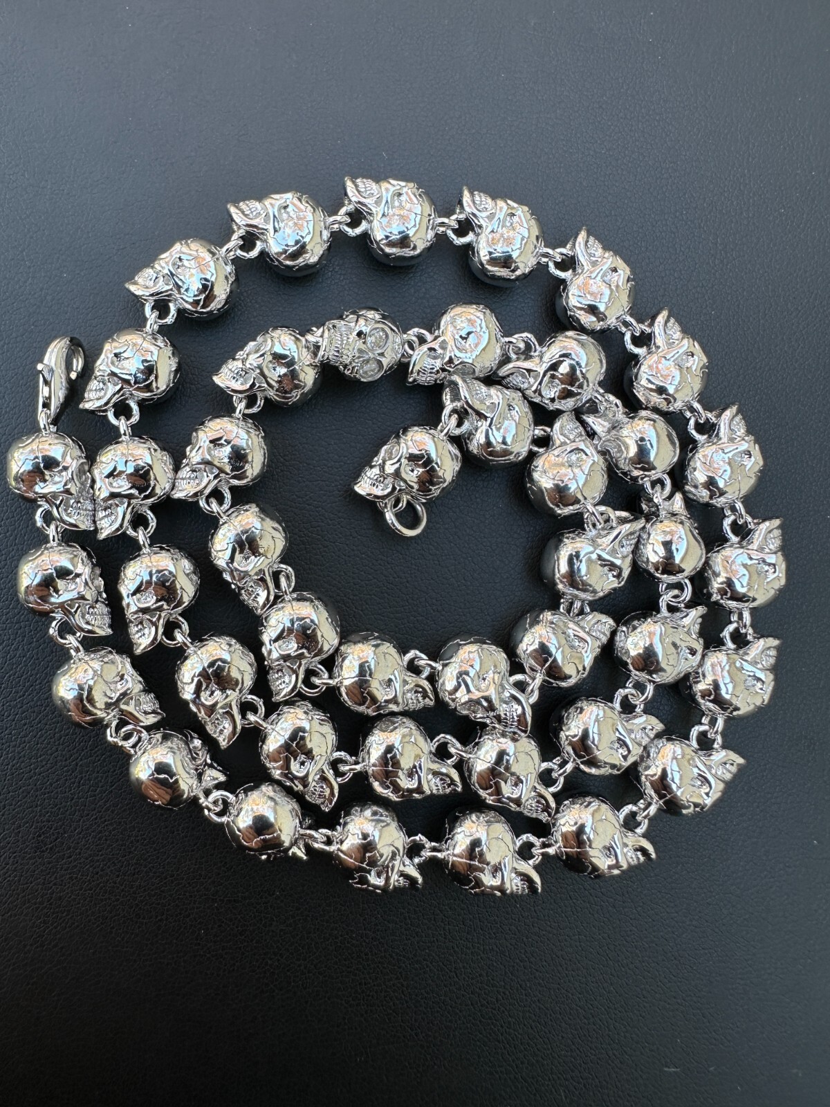 Custom Solid 925 Sterling Silver Skull Death Link Chain Necklace W. Moissanite