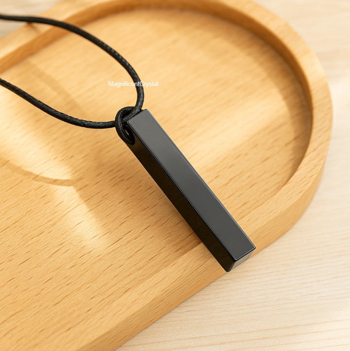 Black Obsidian Bar Pendant Amulet Necklace Men Women Protection Healing Jewelry