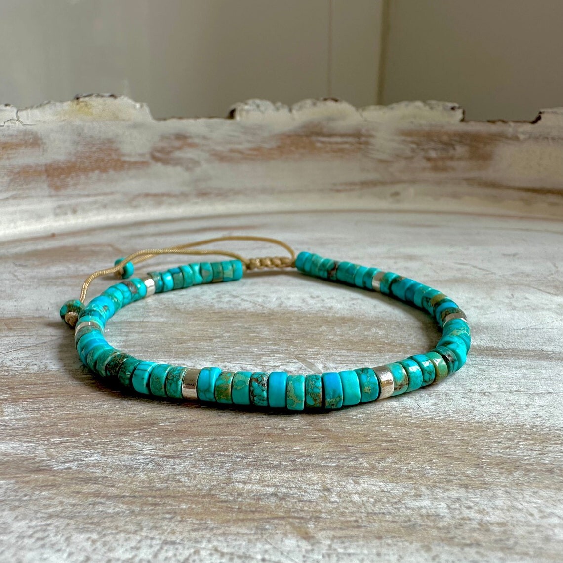 Natural Turquoise Blue Sea Stone Dainty Bracelet Blue Gemstone Bracelet Handmade