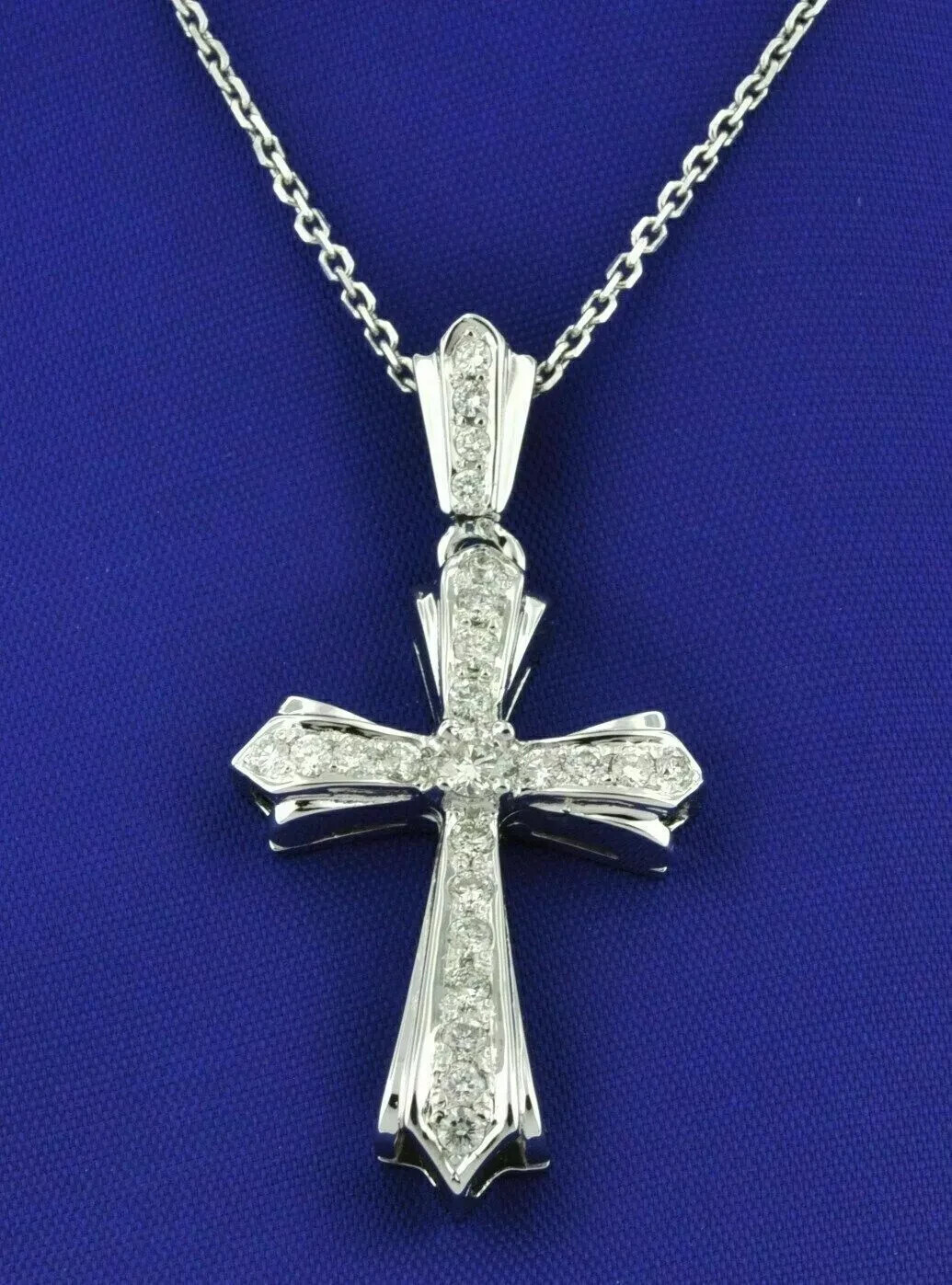 1.00ct Lab Created Diamond Round Cross Pendant Necklace 14k White Gold Finish