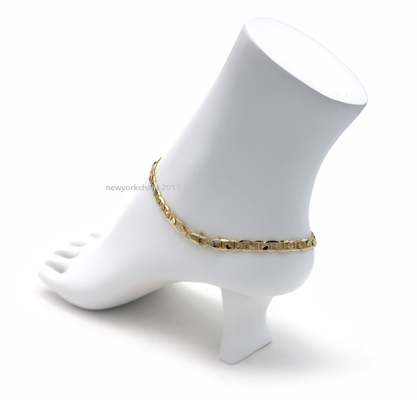 MARINER ANCHOR LINK CHAIN QUALITY 5mm ANKLET ANKLE BRACELET 14K GOLD PLATED