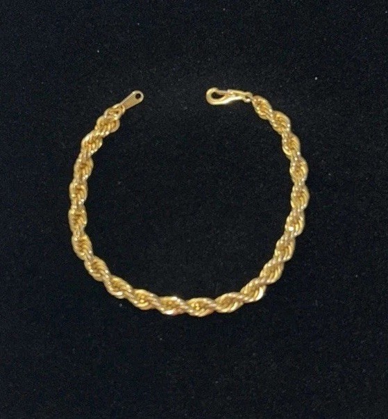 24K Gold Bonded Rope Chain Bracelet 7” Lobster Clasp Stamped 24K GP