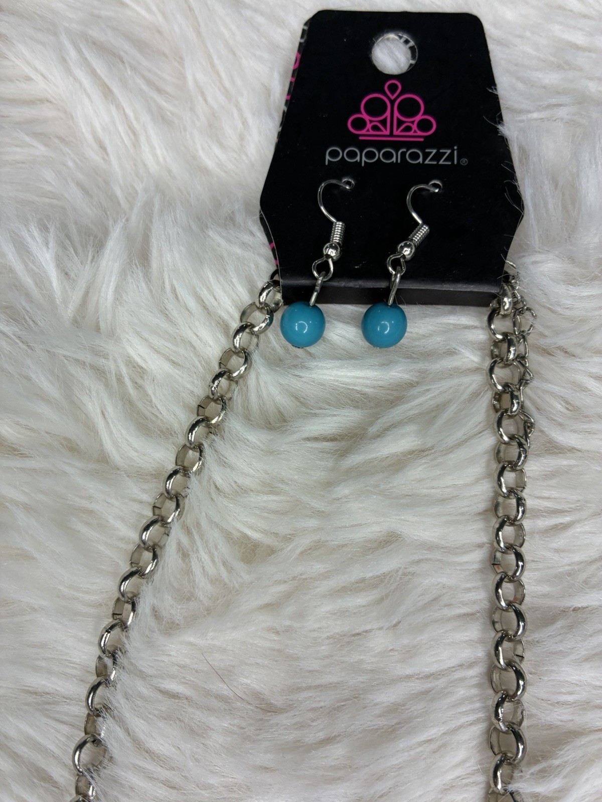 Paparazzi Silver Tone Blue Round Bead Cable Chain Necklace, Lobster, Adjustable