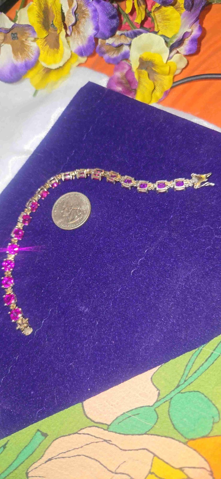 Breathtaking Ruby Jemstones Set In Sterling Tennis Bracelet
