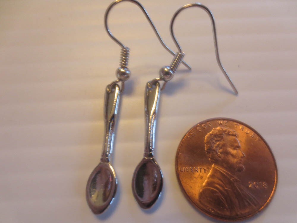 Dangling Silvertone Small Spoon Earrings 1 Inch Long