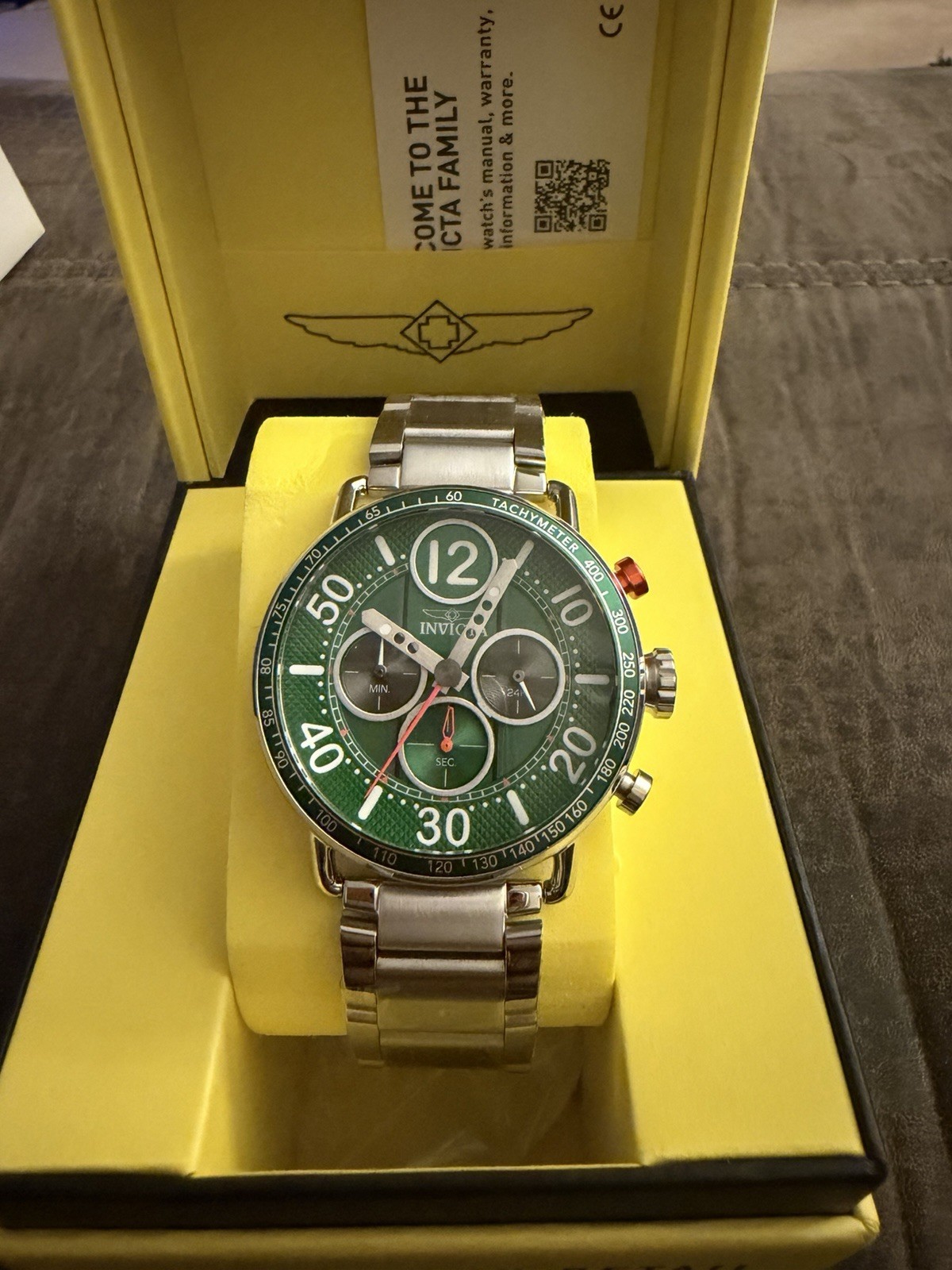 Invicta Men’s Quartz Chronograph Green Dial Stainless Steel Bracelet 44mm 100m