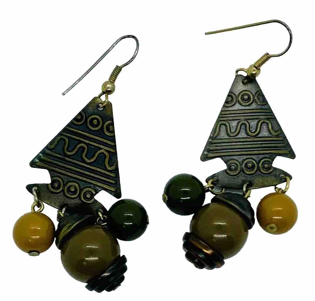 Geometric Fashion Triangle Beaded Dangle Drop Earrings Hook