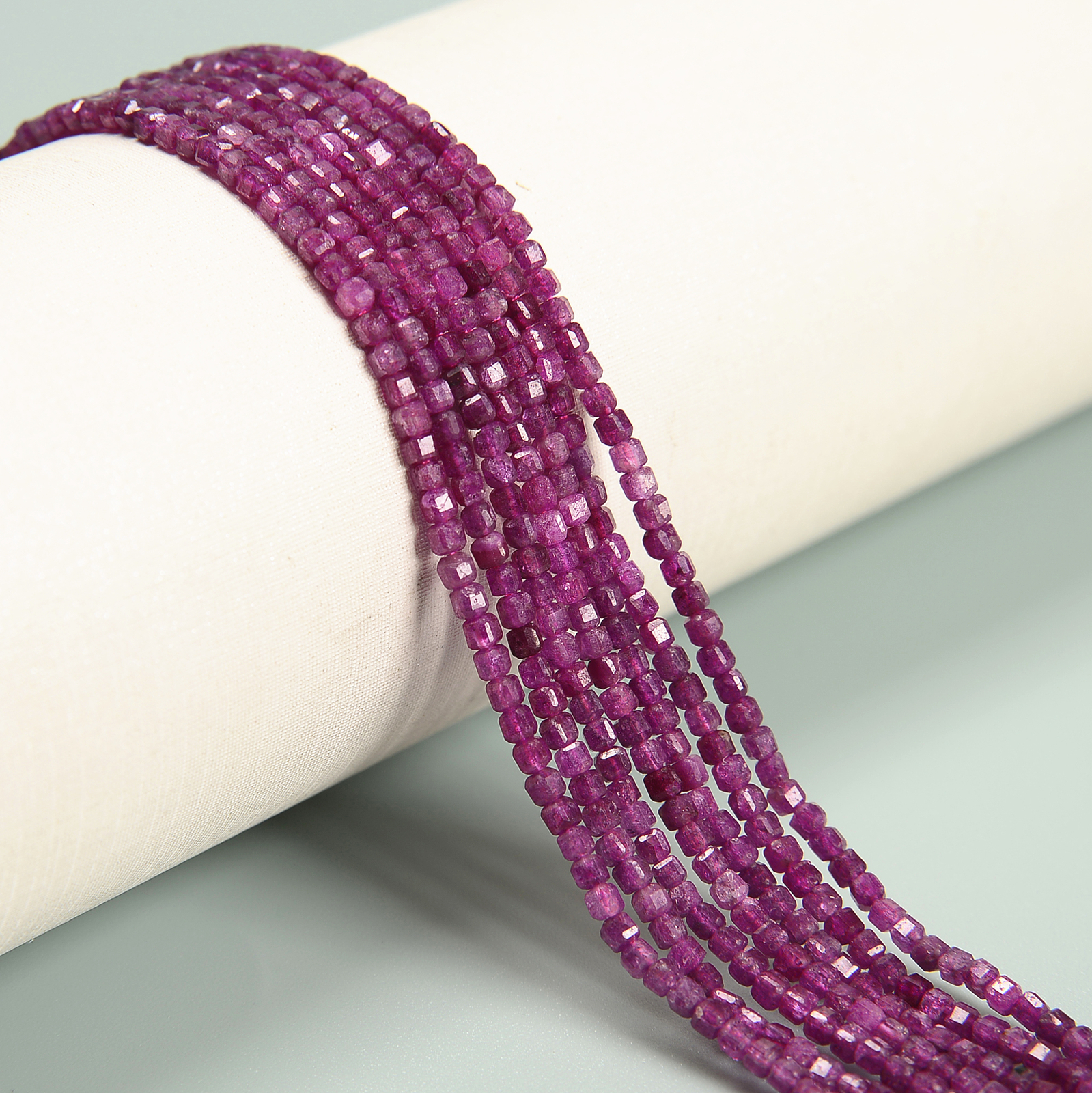 Natural Ruby Faceted Cube Beads Size 2mm 15.5” Strand