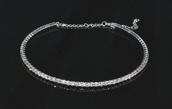 Jewelry Set Swarovski Elements Single Rows Clear Crystals Necklace Bracelet Stud