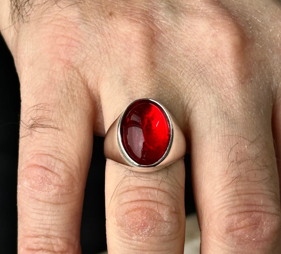 Genuine Red Ruby Men’s Ring Silver Signet Ring For Boys Birthday Gift Ruby Ring