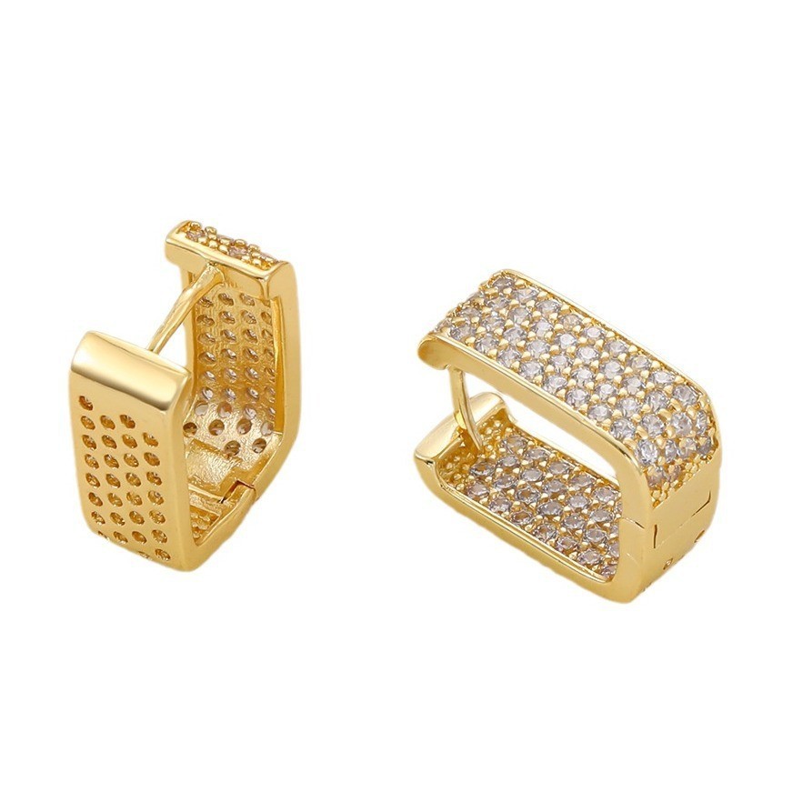 Women 925 Sterling Silver Plated U Micro Pave CZ Square Huggie Hoop Earrings A32