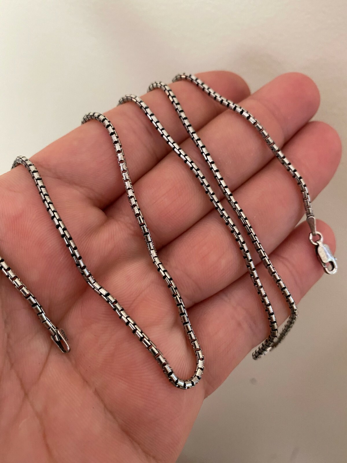 Solid 925 Sterling Silver Rounded Box Chain 2mm Necklace Black Oxidized Rhodium