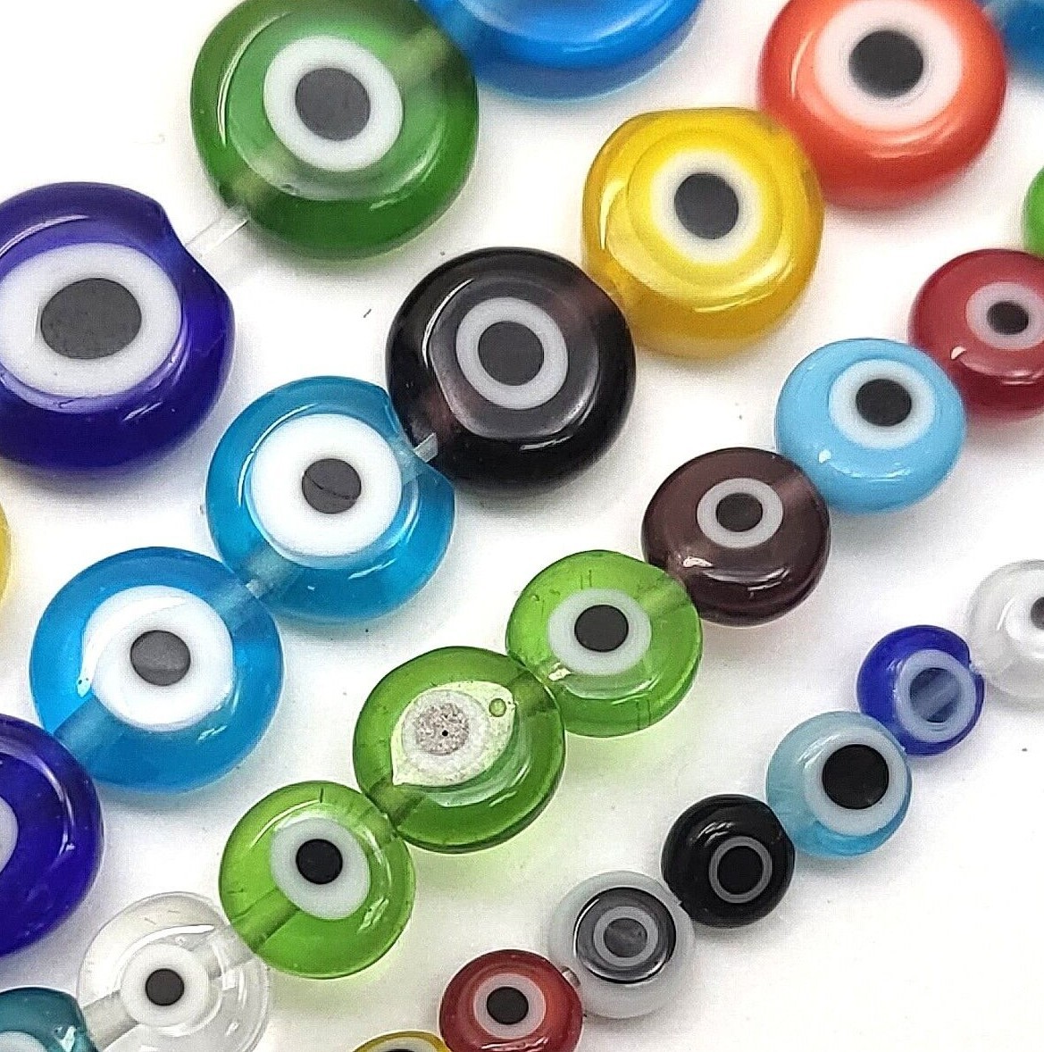 Rainbow Evil Eye Glass Coin Disc Bead Flat Round Saucer 4mm 6 8mm 10 12mm 15″