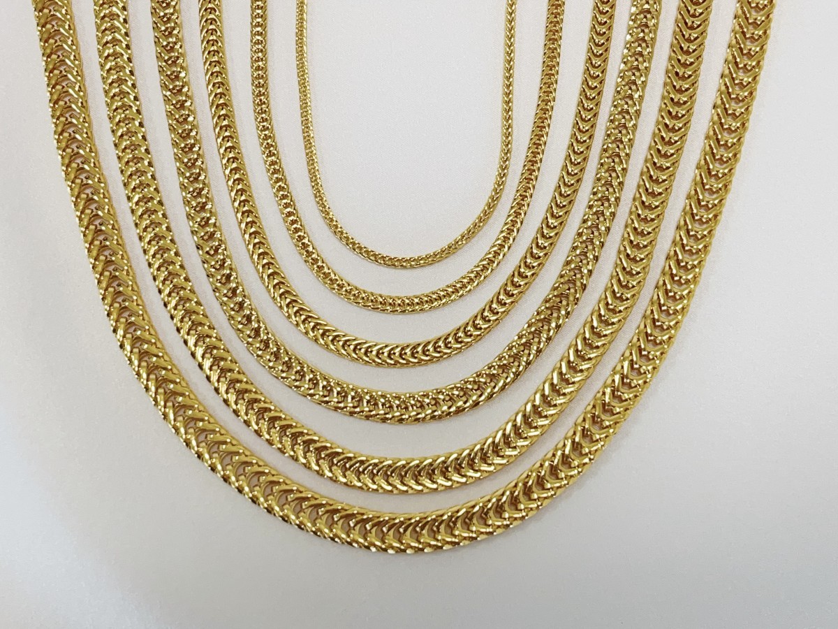 18K Yellow Gold 2mm-7mm Franco Square Box Chain Necklace Men Womens 18″- 28″