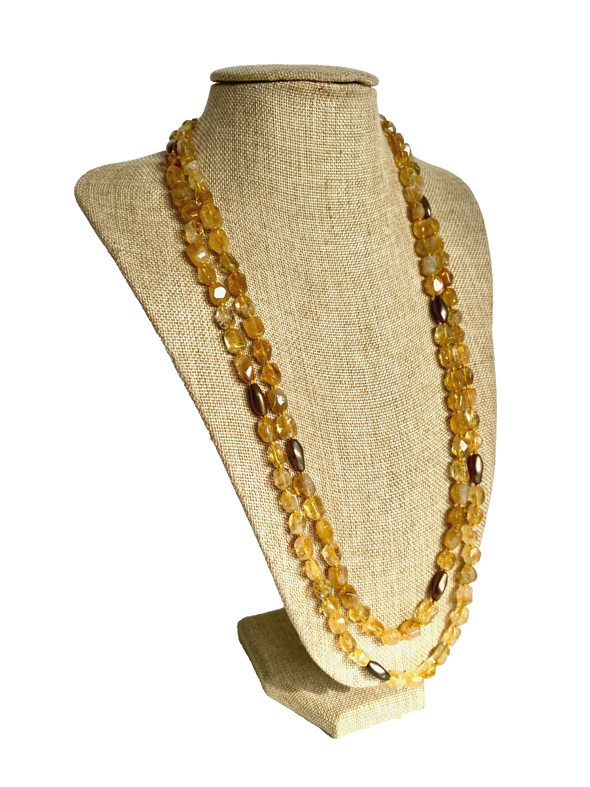 Hand Knotted Polished Citrine Nugget Neclace, 107 grams, 60″ Long