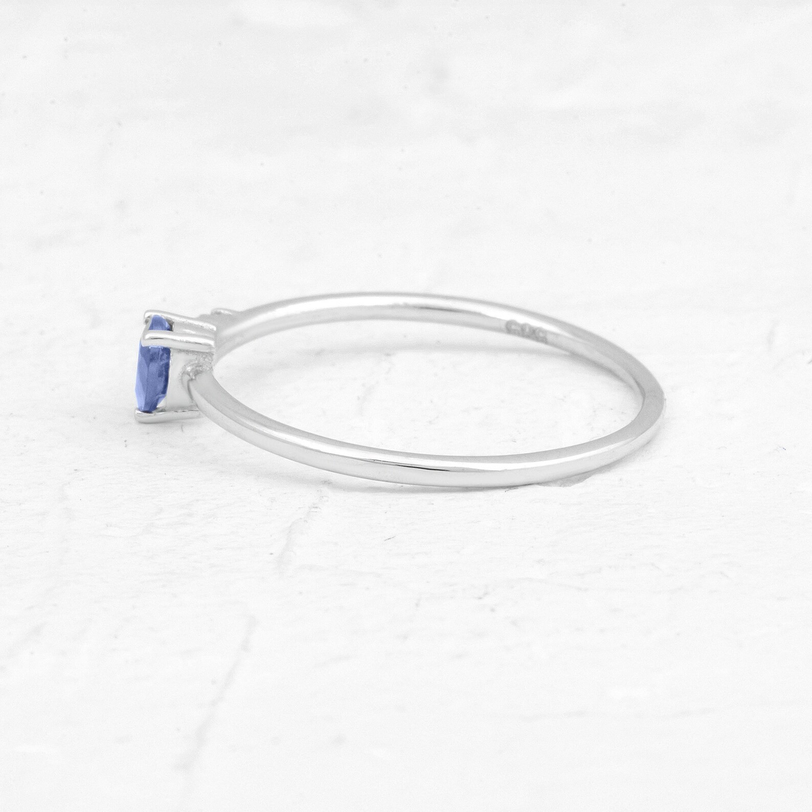 Blue Sapphire Ring side stone ring 925 Sterling Silver Jewelry Engagement rings