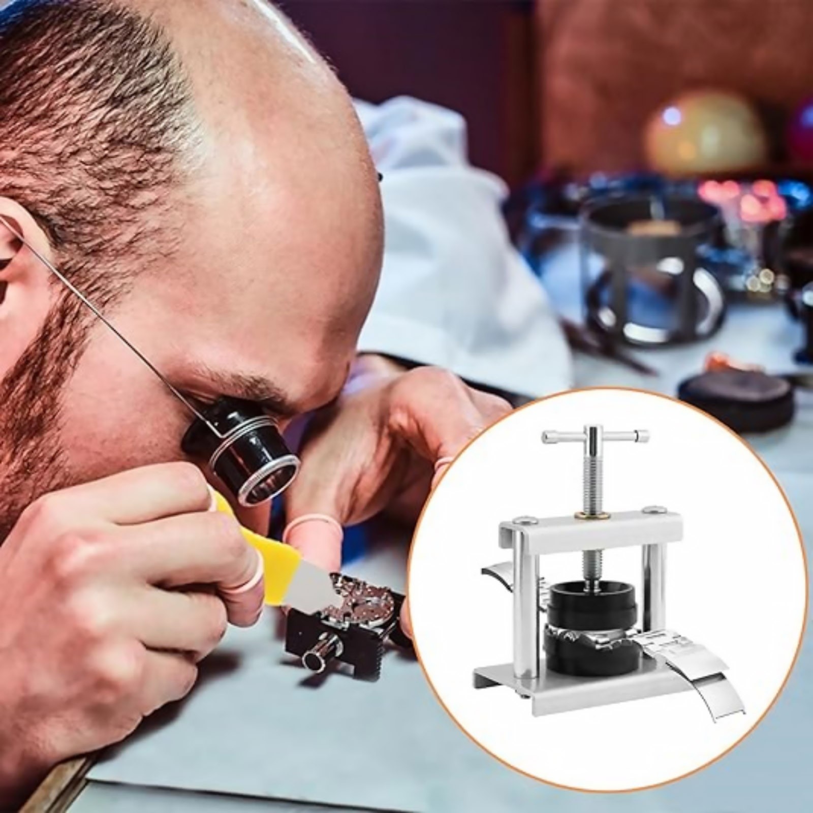 Watch Repair Tool Set Press for Back Case Covers with 12 ABS Mold Attachments