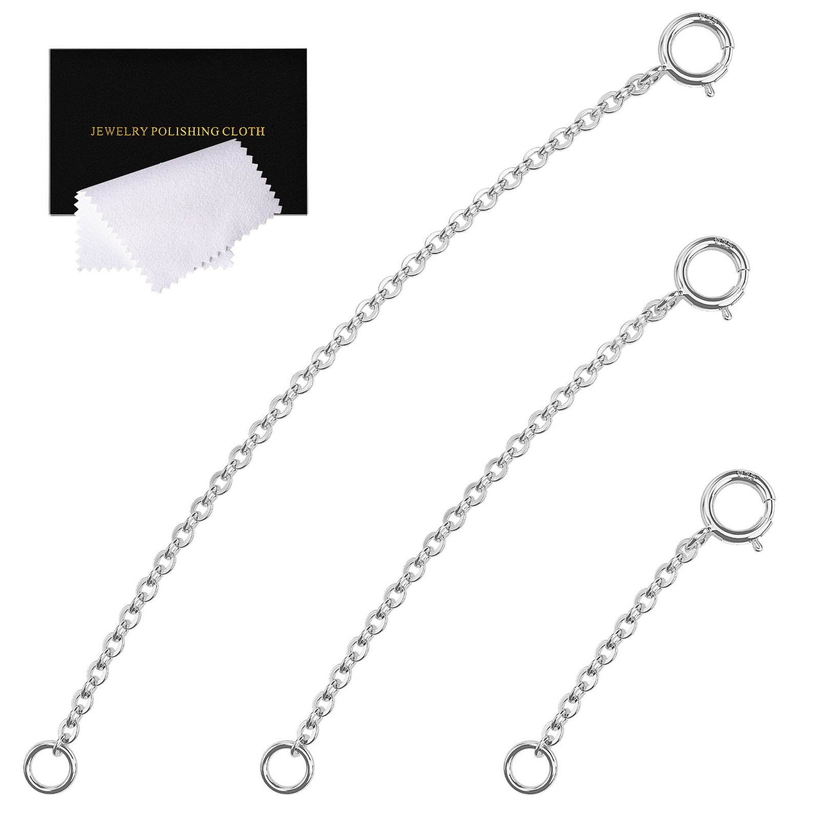 3 Pcs 925 Sterling Silver Necklace Extender Silver Chain Extenders for Neckla…