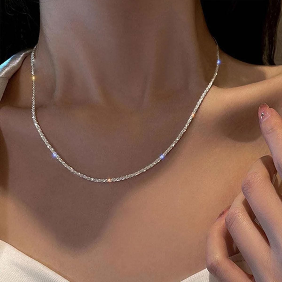 Layered 925 Sterling Siver Cross Charm Pendant Necklace Set for Women Silver