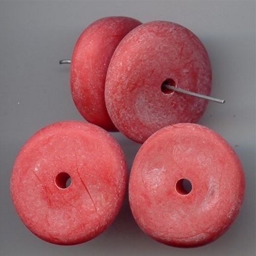 6 VINTAGE MATTE RED ACRYLIC 28x10mm. NUGGET DISC SPACER BEADS 5734