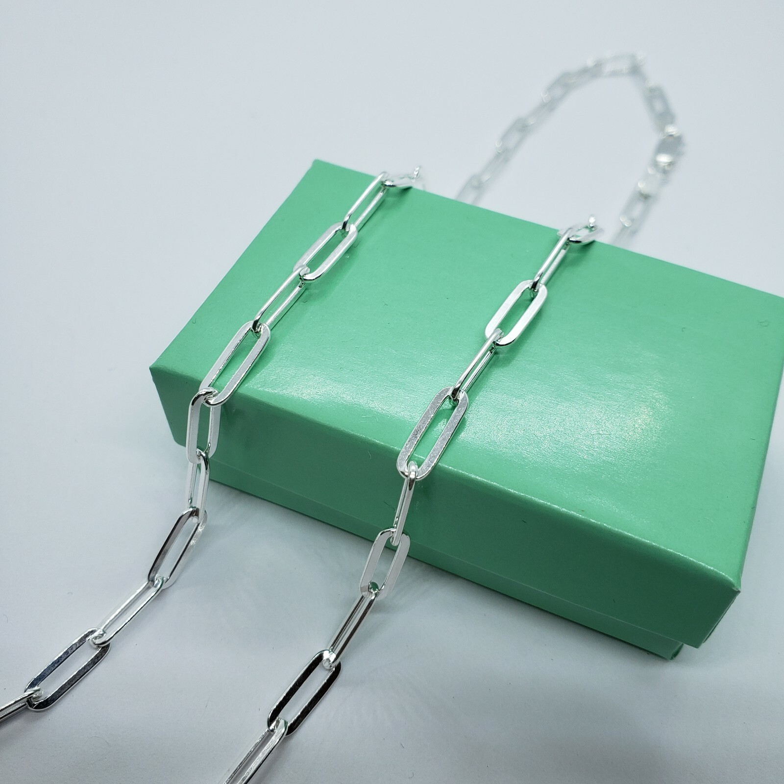 925 Sterling Silver Paperclip Chain Necklace Bracelet Italy 4mm Sizes 7-30 inch